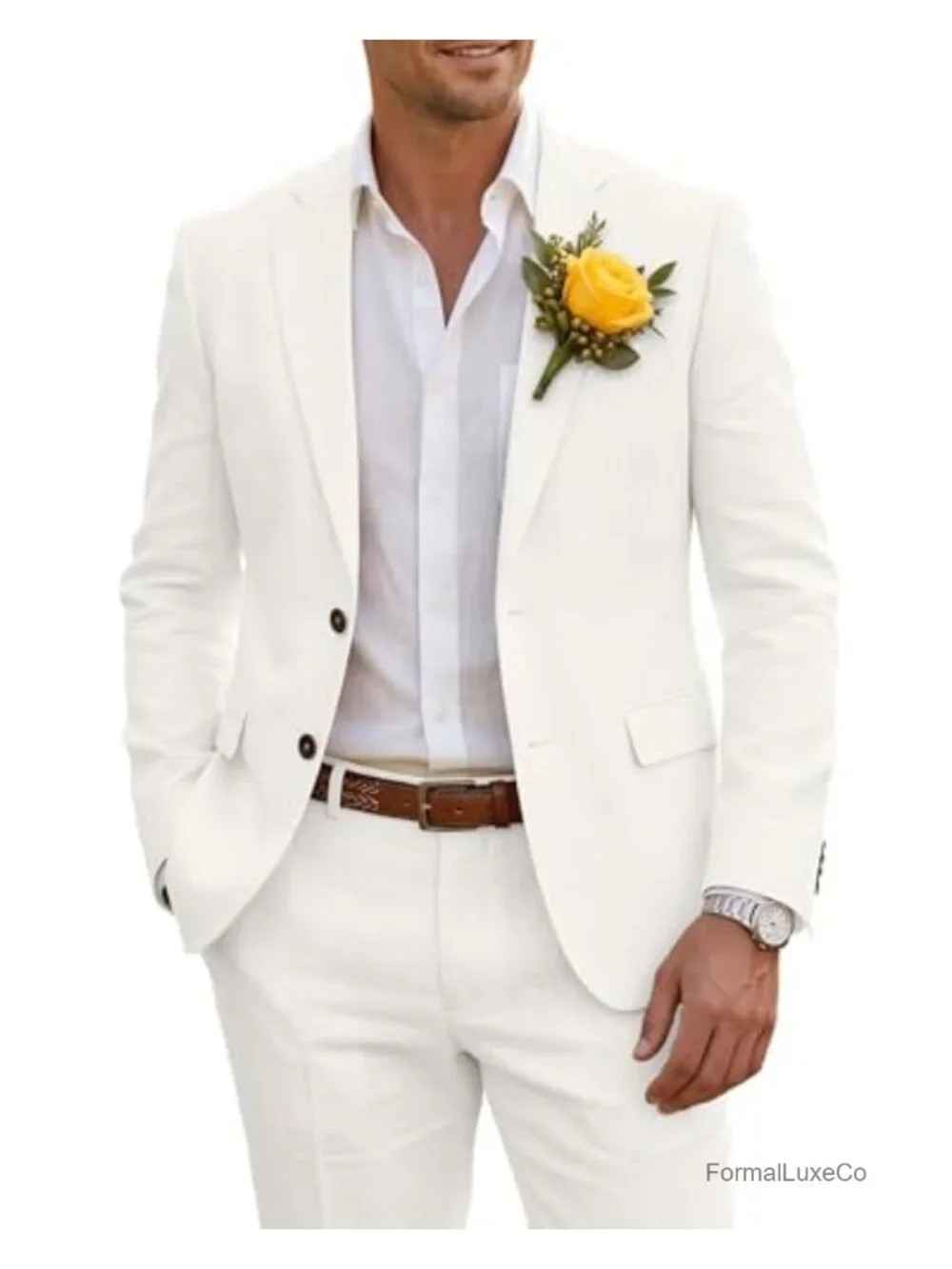Men's Slim Fit Linen 2 Piece Suit Blazer & Pants Set